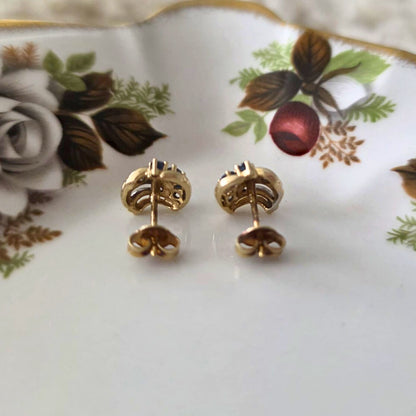 Vintage 14k gold stud earrings with sapphires and diamonds