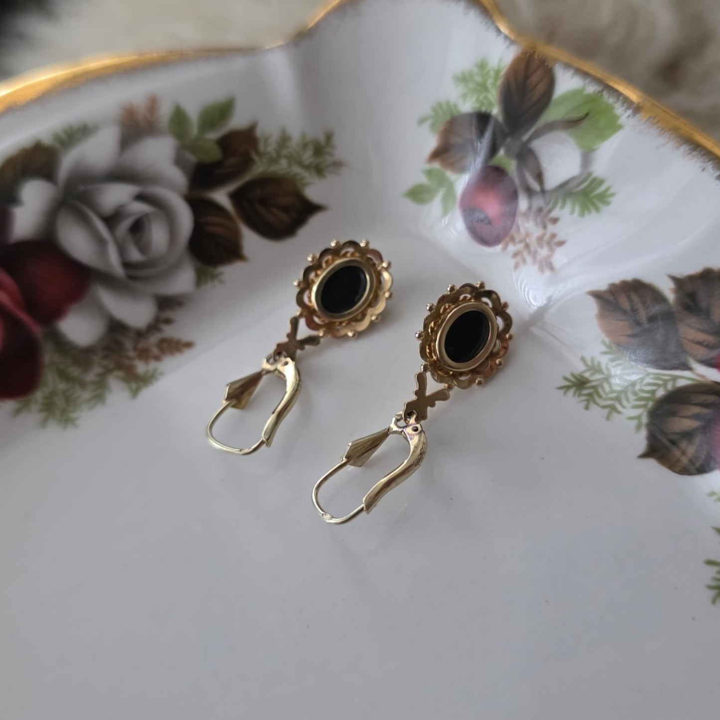 Vintage 14k gouden oorhangers opaal