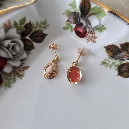 Vintage 18k gouden oorhangers camee