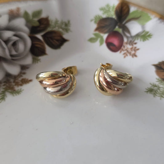 Vintage 14k gouden oorstekers tricolor