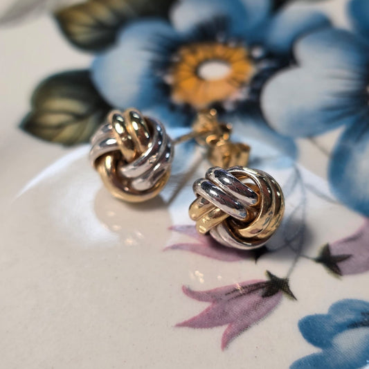 Vintage 9k oorstekers knoop bicolor