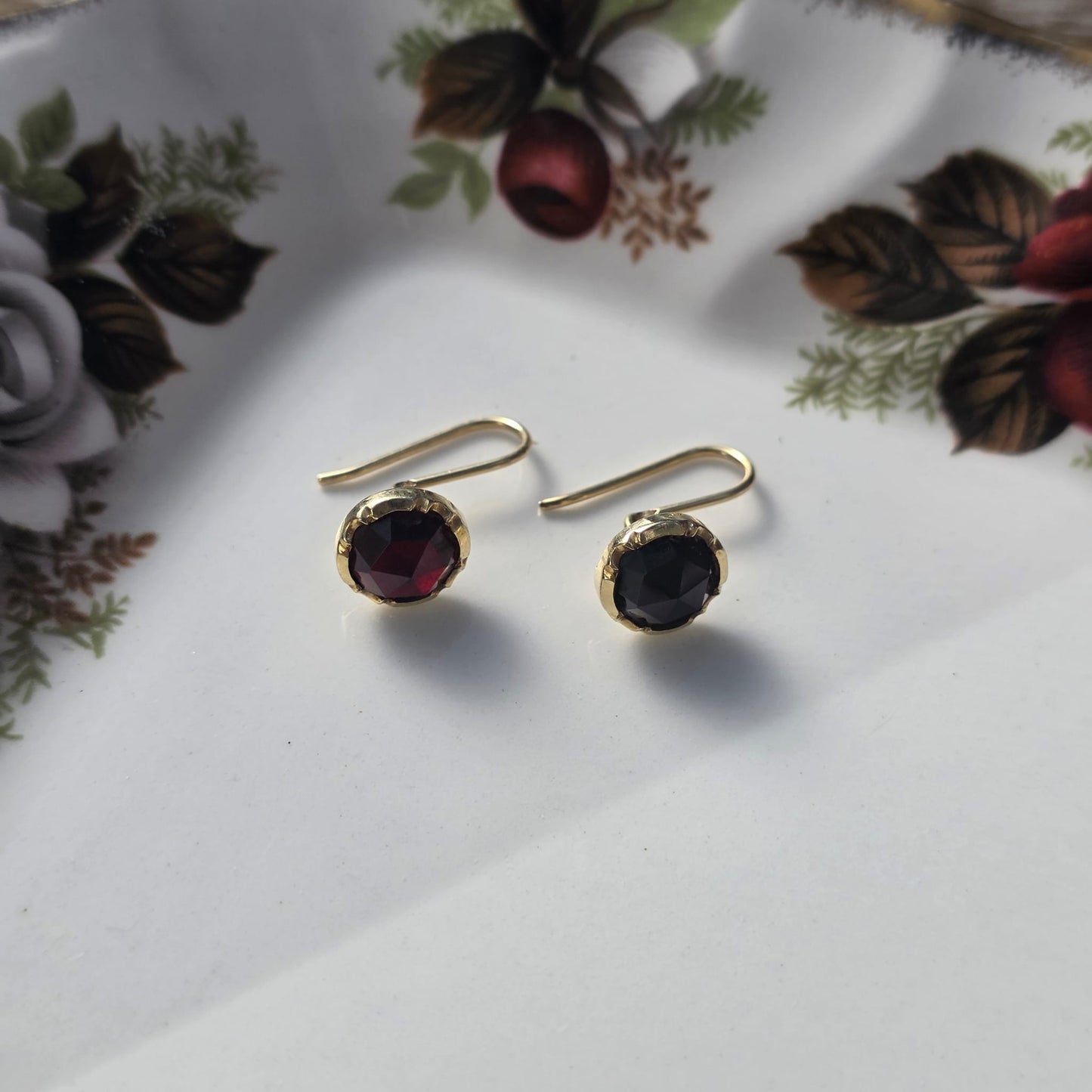 Vintage 14k gouden oorhangers granaat