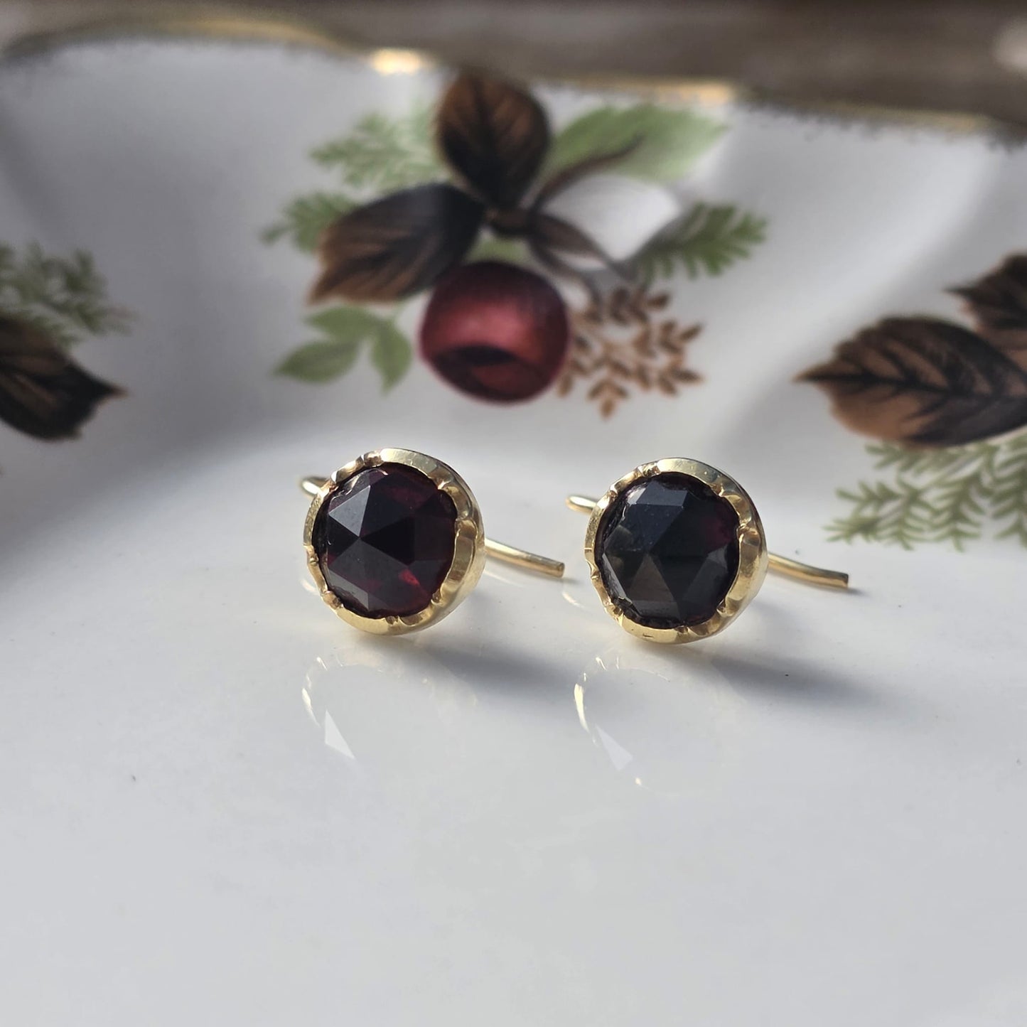 Vintage 14k gouden oorhangers granaat