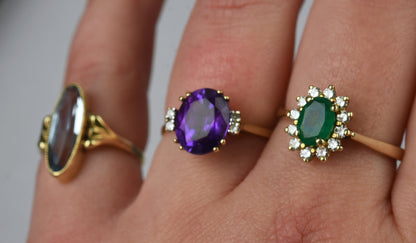 Vintage 14k gouden ring met smaragd en diamant