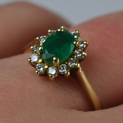 Vintage 14k gouden ring met smaragd en diamant