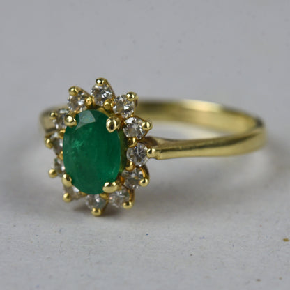 Vintage 14k gouden ring met smaragd en diamant