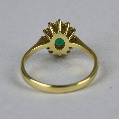 Vintage 14k gouden ring met smaragd en diamant