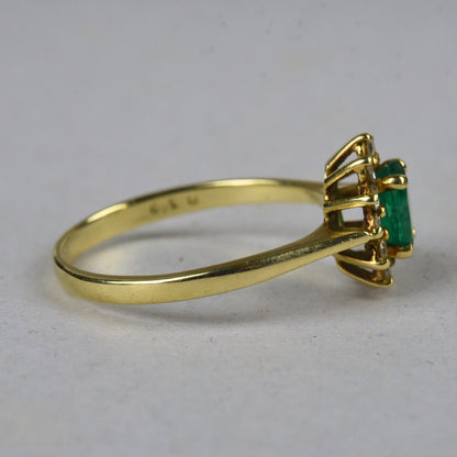 Vintage 14k gouden ring met smaragd en diamant