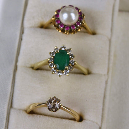 Vintage 14k gouden ring met smaragd en diamant