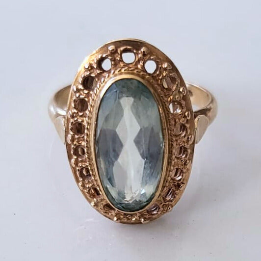 Vintage 14k gouden ring met aquamarijn