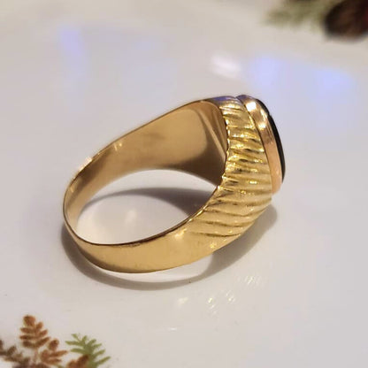 Vintage 18k gouden zegelring met onyx