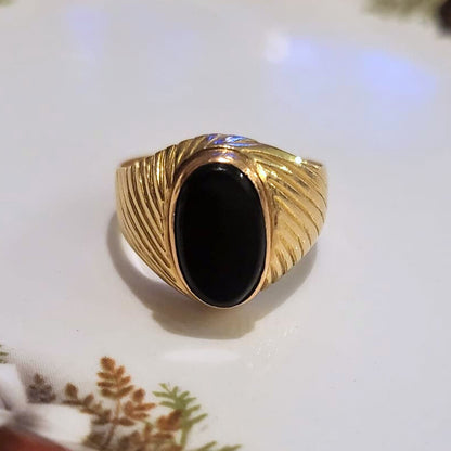 Vintage 18k gouden zegelring met onyx