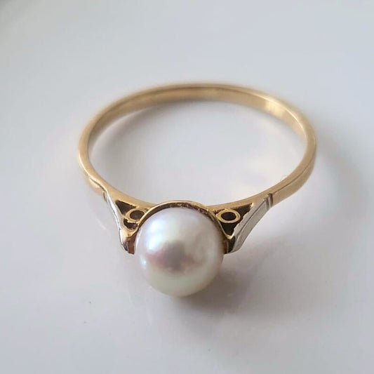 Vintage 18k gouden ring met parel