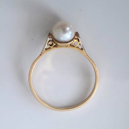 Vintage 18k gouden ring met parel