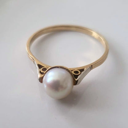 Vintage 18k gouden ring met parel