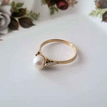 Vintage 18k gouden ring met parel