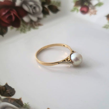 Vintage 18k gouden ring met parel
