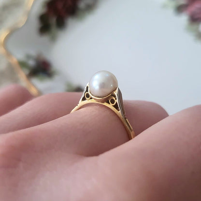 Vintage 18k gouden ring met parel