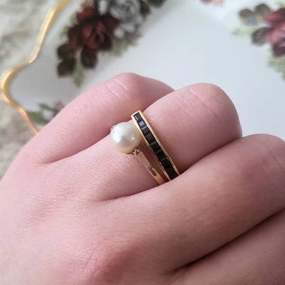 Vintage 18k gouden ring met parel