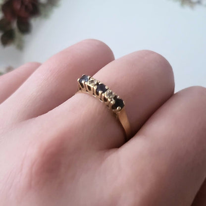 Vintage 14k gouden ring met saffier en diamantjes