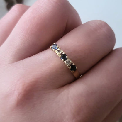 Vintage 14k gouden ring met saffier en diamantjes