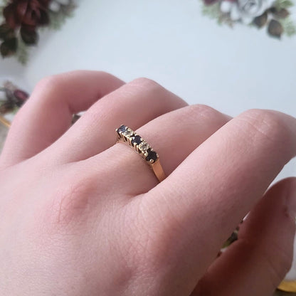 Vintage 14k gouden ring met saffier en diamantjes