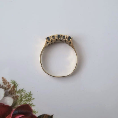 Vintage 14k gouden ring met saffier en diamantjes