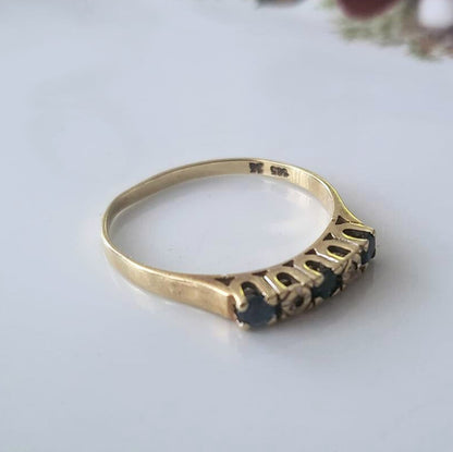 Vintage 14k gouden ring met saffier en diamantjes