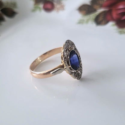 Antieke 14k gouden art deco ring met saffier