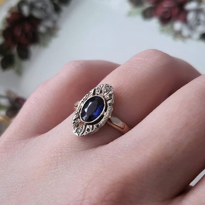 Antieke 14k gouden art deco ring met saffier