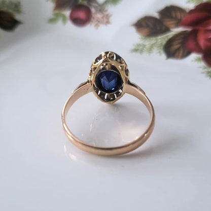 Antieke 14k gouden art deco ring met saffier