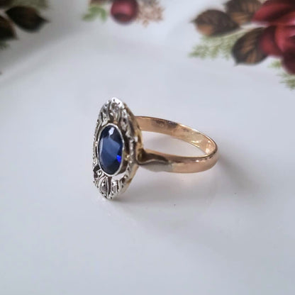 Antieke 14k gouden art deco ring met saffier