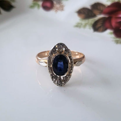 Antieke 14k gouden art deco ring met saffier