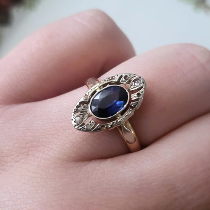 Antieke 14k gouden art deco ring met saffier