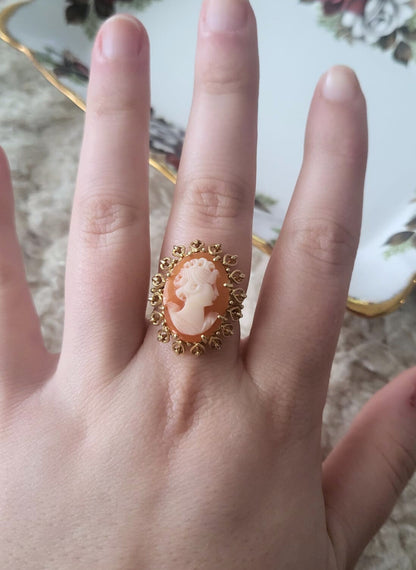 Vintage 14k gouden ring met camee