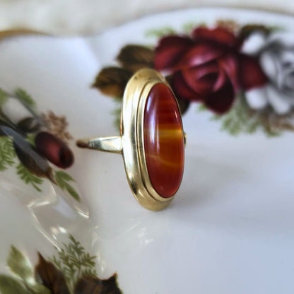 Vintage 14k gouden ring met streepagaat