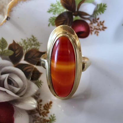 Vintage 14k gouden ring met streepagaat