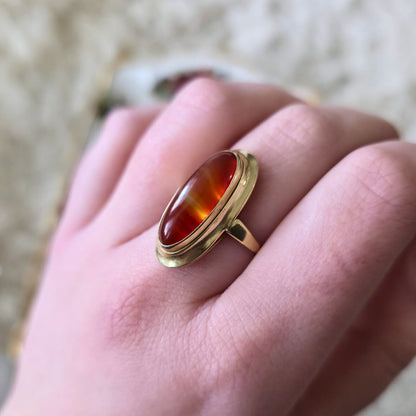 Vintage 14k gouden ring met streepagaat