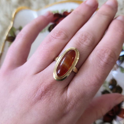 Vintage 14k gouden ring met streepagaat