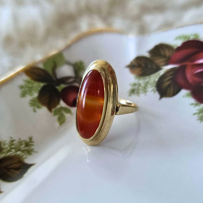 Vintage 14k gouden ring met streepagaat