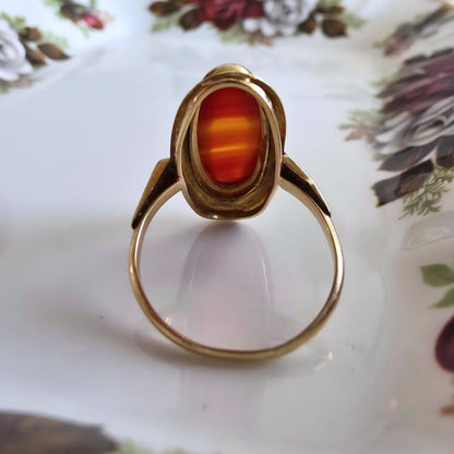Vintage 14k gouden ring met streepagaat