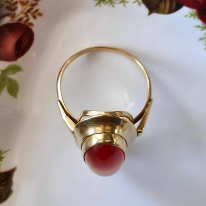 Vintage 14k gouden ring met streepagaat