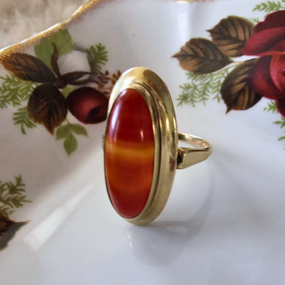 Vintage 14k gouden ring met streepagaat
