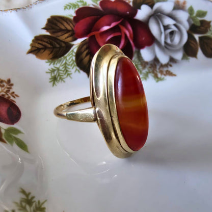 Vintage 14k gouden ring met streepagaat