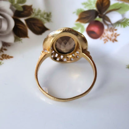 Vintage 14k gouden ring met rookkwarts