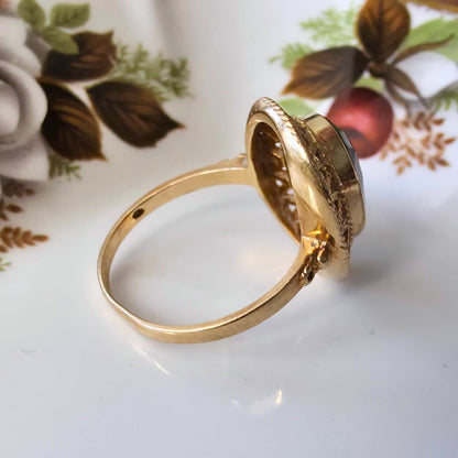 Vintage 14k gouden ring met rookkwarts