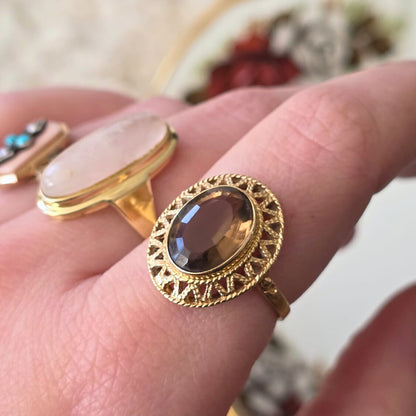 Vintage 14k gouden ring met rookkwarts