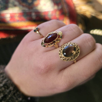 Vintage 14k gouden ring met rookkwarts
