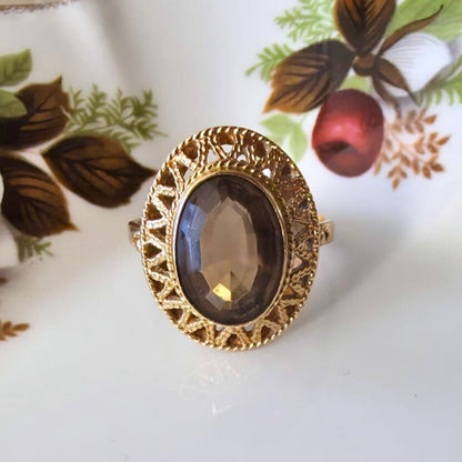 Vintage 14k gouden ring met rookkwarts