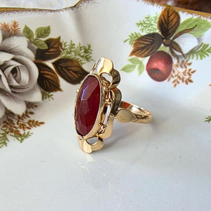Vintage 14k gouden ring met carneool